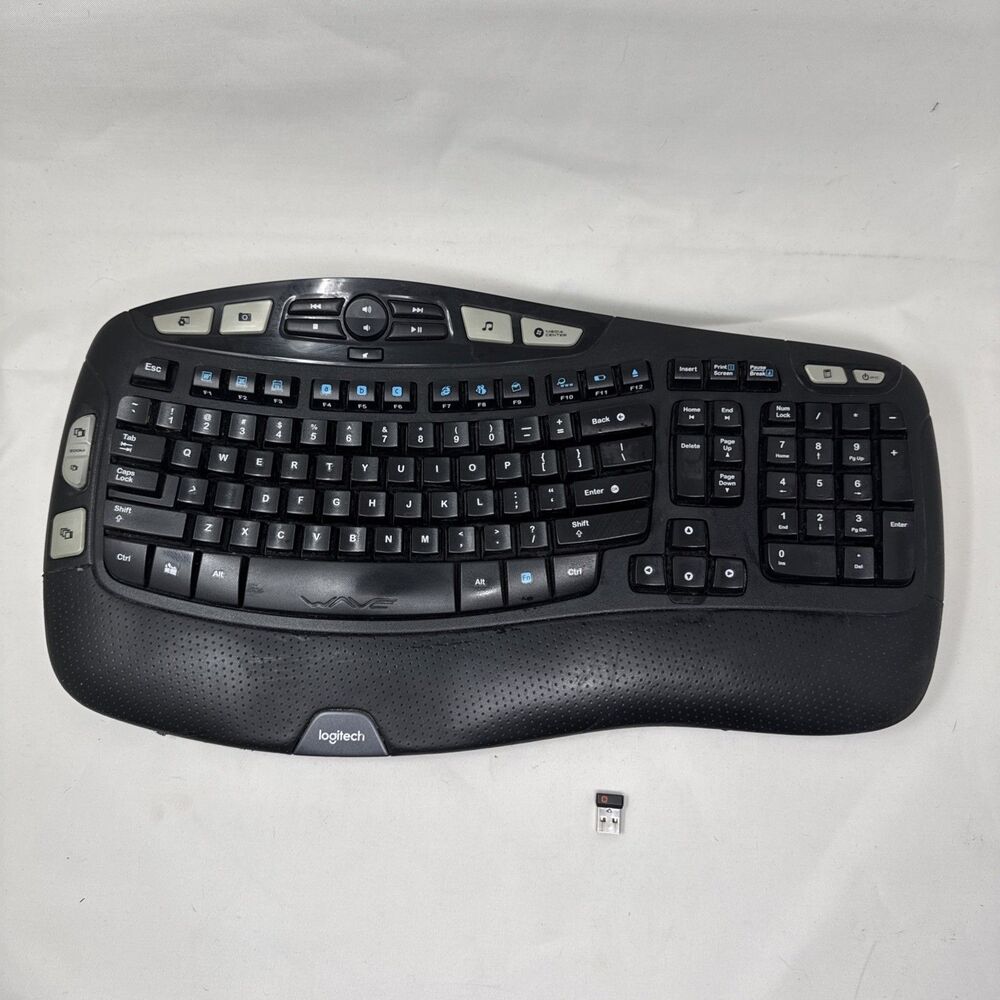 Logitech K350 Comfort Wave Wireless Keyboard with USB dongle tested Excellent